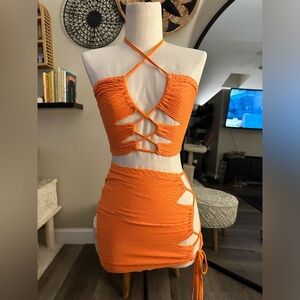 Women's 2 Piece Outfit Criss Cross Halter Cami Top and Lace Up Skirt Set